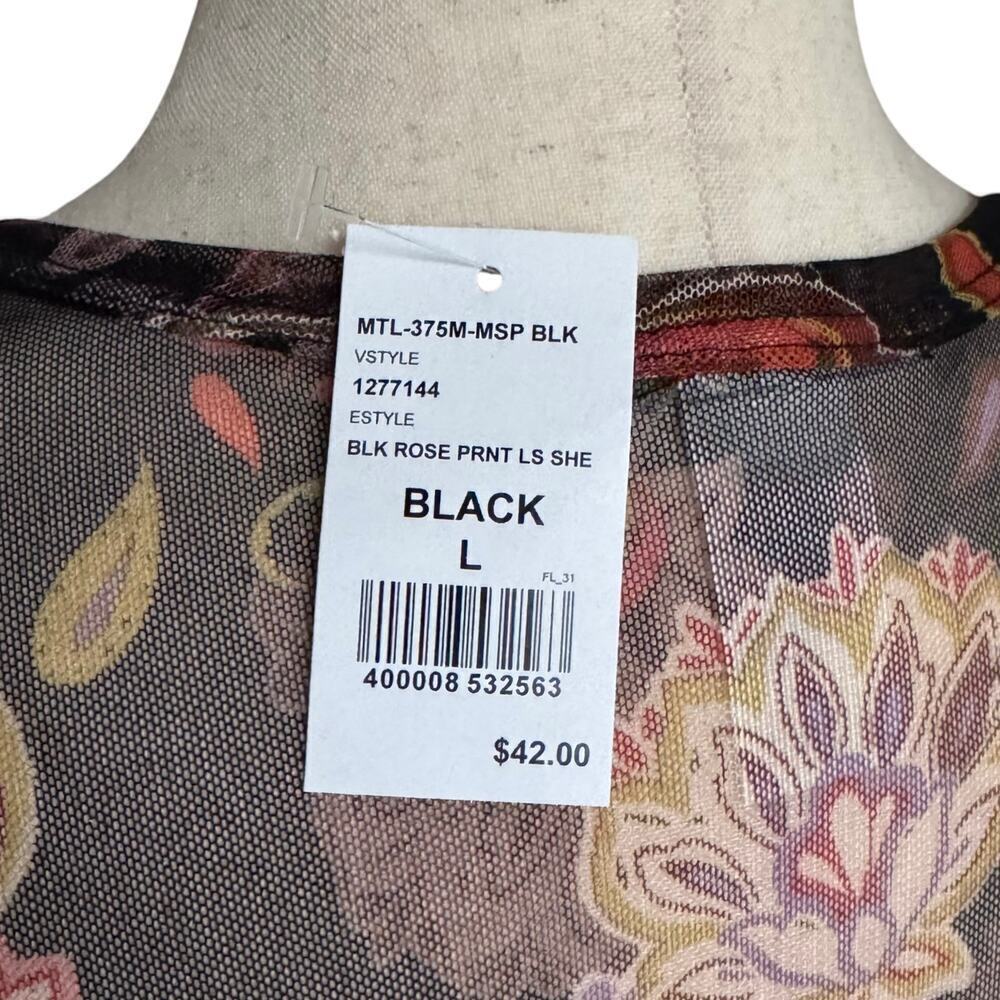 Nouvida Sheer Floral Print Mesh Top Fringe Hem Boho Festival NWT Wmn’s Lg. - Picture 6 of 7